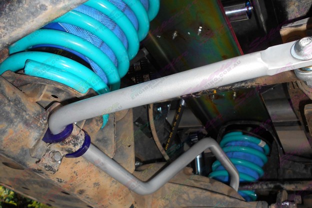 Underside view of the rear Superflex swaybar, coil springs and Airbag Man coil helper airbags
