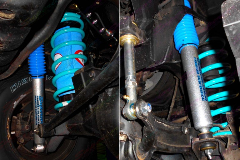 Side by side view of a Nissan Patrol fitted with the Airbag Man coil helper kit and superior kit